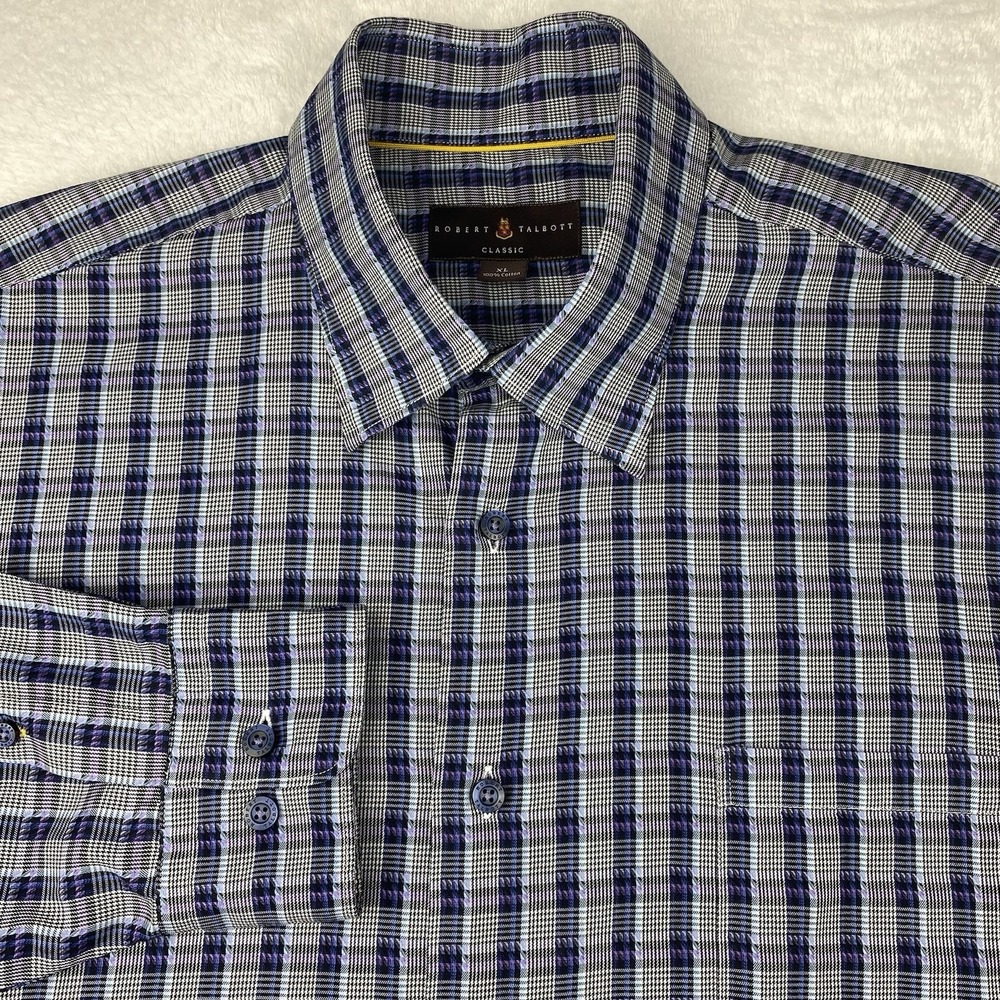 Robert Talbott Classic Dress Shirt Mens XL Blue/Purple/Gray Checks Long‎ Sleeves